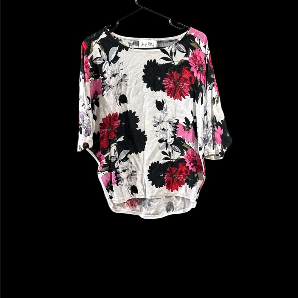 Joseph Ribkoff Black Pink Floral High Low Blouse Size Small